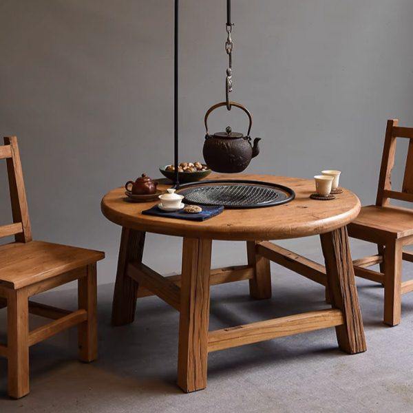 老榆木围炉煮茶桌烧烤碳电两用民宿茶馆户外烧烤小圆桌家用煮茶桌,住宅家具,家用茶台/茶桌,淘宝优惠券,粉丝福利购,淘宝优惠卷