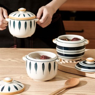 隔水炖盅家用陶瓷日式汤盅带盖双耳炖罐蒸盅内胆燕窝蒸蛋专用炖碗