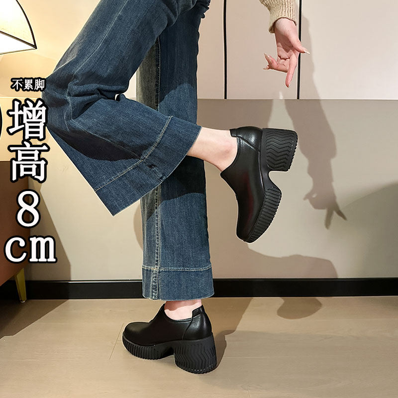 羊皮~英伦风厚底乐福鞋女圆头深口单鞋增高8cm通勤百搭高跟小皮鞋,女鞋,深口单鞋,淘宝优惠券,粉丝福利购,淘宝优惠卷