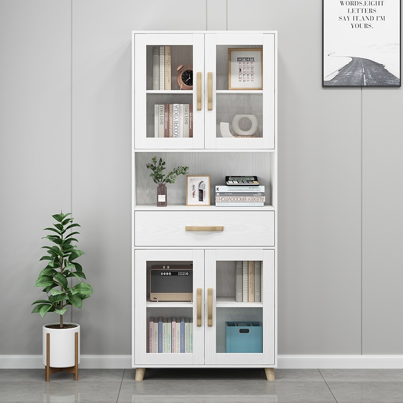 单/双门书d柜带门书架家用学生落地柜实木客厅简约储物收纳玻璃柜