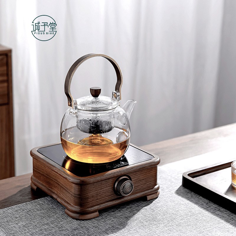 耐高温玻璃煮茶壶实木电陶炉家用小型台J式煮茶器泡茶壶煮茶烧水