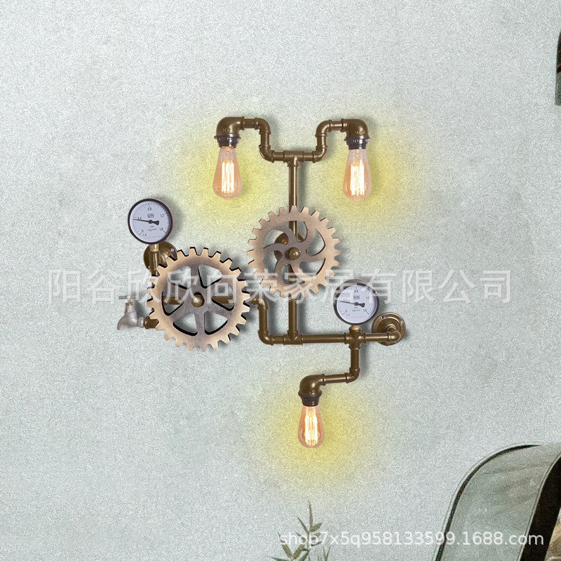 铁艺水管创意个性loft复古工业风酒吧走J廊壁灯 齿轮装饰 壁挂壁