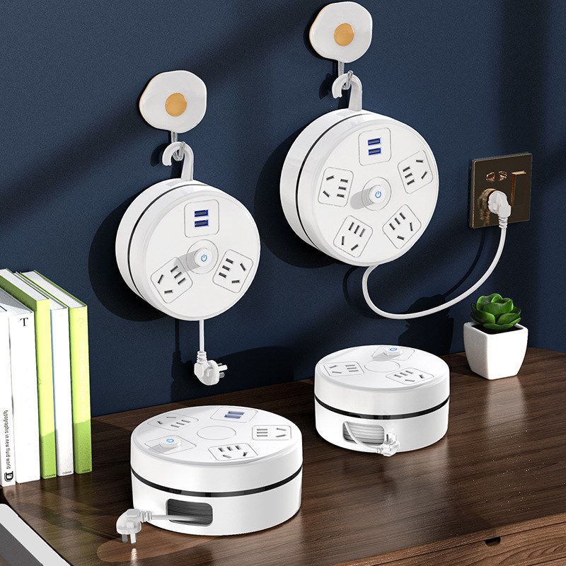 可收纳插板带f线多用拖接插线板长线多功能插座面板多孔带usb插排