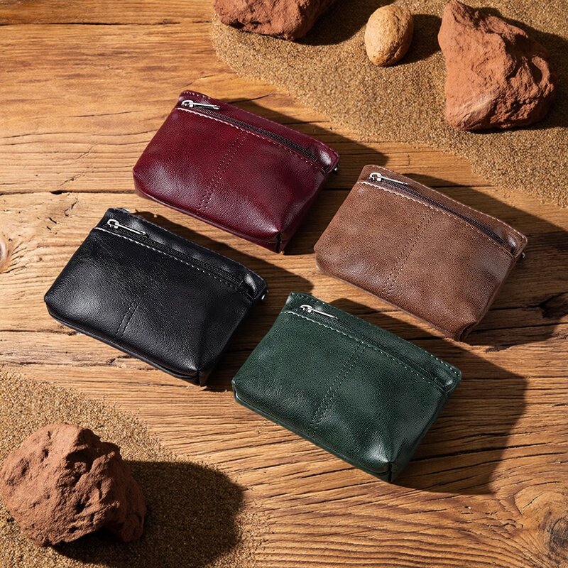 复古做旧拉链零钱包男女士迷你小钱包高级感古朴卡包卡夹钥匙包