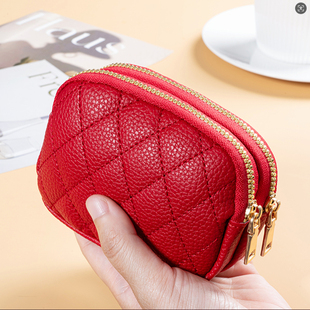 菱格拉链零钱包女款 迷你小钱包卡包收纳包口红钥匙包妈妈手拿包