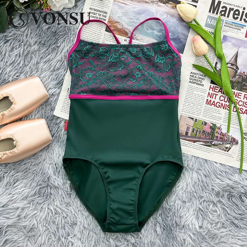 梵舒儿童新款芭蕾舞练功服吊带体操服跳舞刺绣蕾丝女童舞蹈