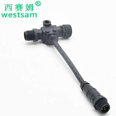 NMEA2000线缆微型T型电源接头5芯微型总线 M12防水连接器
