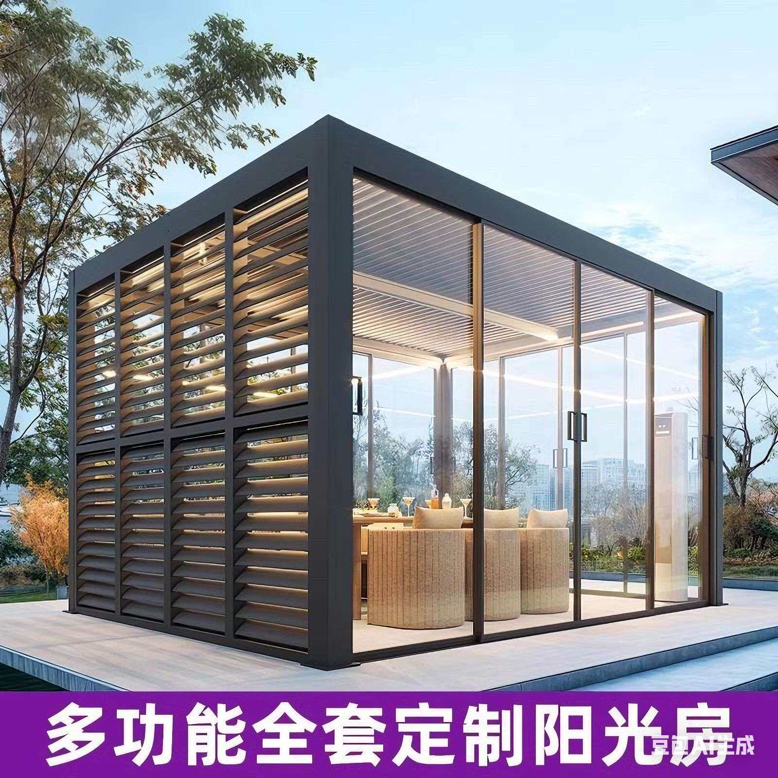 户外凉亭玻璃阳光房 简易透明屋子庭院 可住人凉亭铝合金拼接房子
