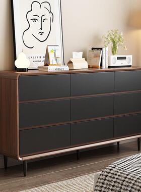 黑色实木斗柜简约现代卧室收纳储物柜靠墙抽屉式五斗橱床尾置物柜