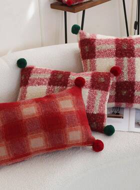美作元素红色靠枕新年红色喜庆客厅沙发抱枕节日腰枕靠垫汽车腰枕