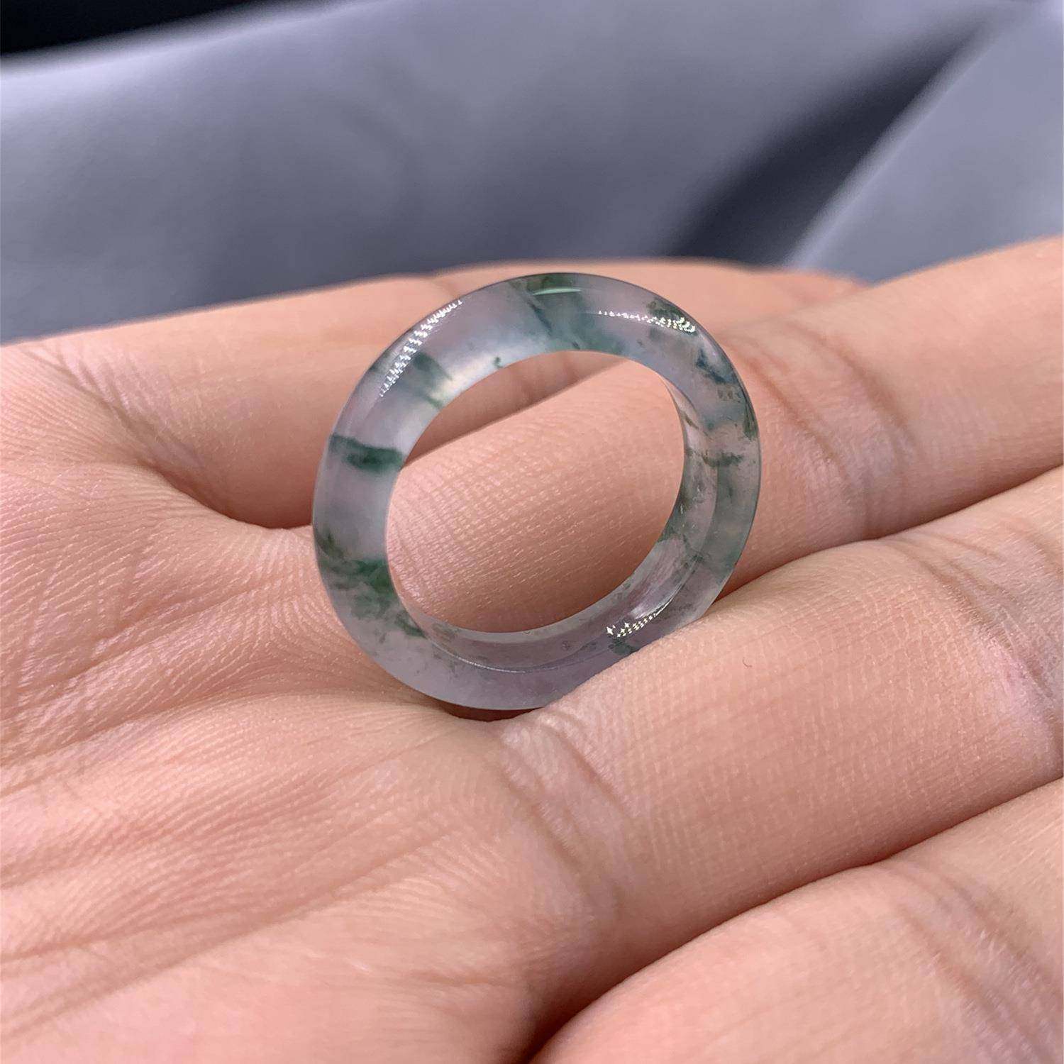 翡翠高冰飘兰花指环白玻璃种戒圈男女款阳绿指环镶嵌