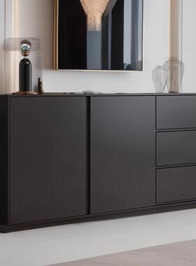 实木餐边柜现代黑色储物柜靠墙茶水柜简约边柜客厅酒柜卧室收纳柜