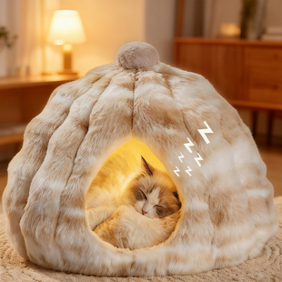 猫窝封闭式 通用冬天保暖可拆洗加厚安全感泡泡绒狗窝睡觉用品 四季