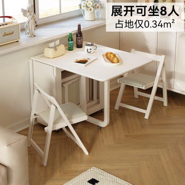 可折叠桌子家用小户型奶油风长方形实木岩板多功能移动伸缩餐桌,住宅家具,岩板餐桌,淘宝优惠券,粉丝福利购,淘宝优惠卷