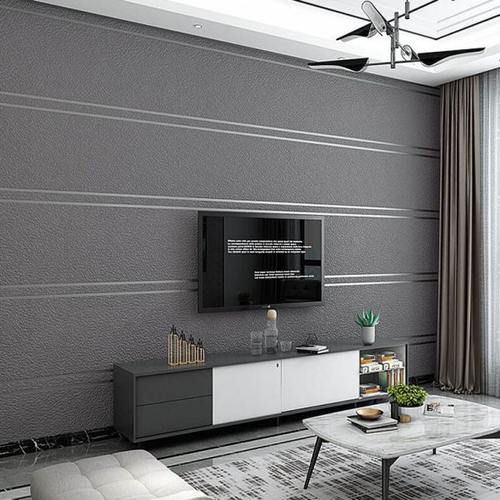 壁纸现代简约2022客厅电视背景墙卧室沙发墙5d鹿皮绒墙纸条纹素色