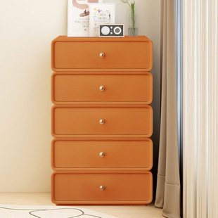 时尚全实木整装斗柜简约奶油风超纤皮可定制五斗柜多功能储物柜