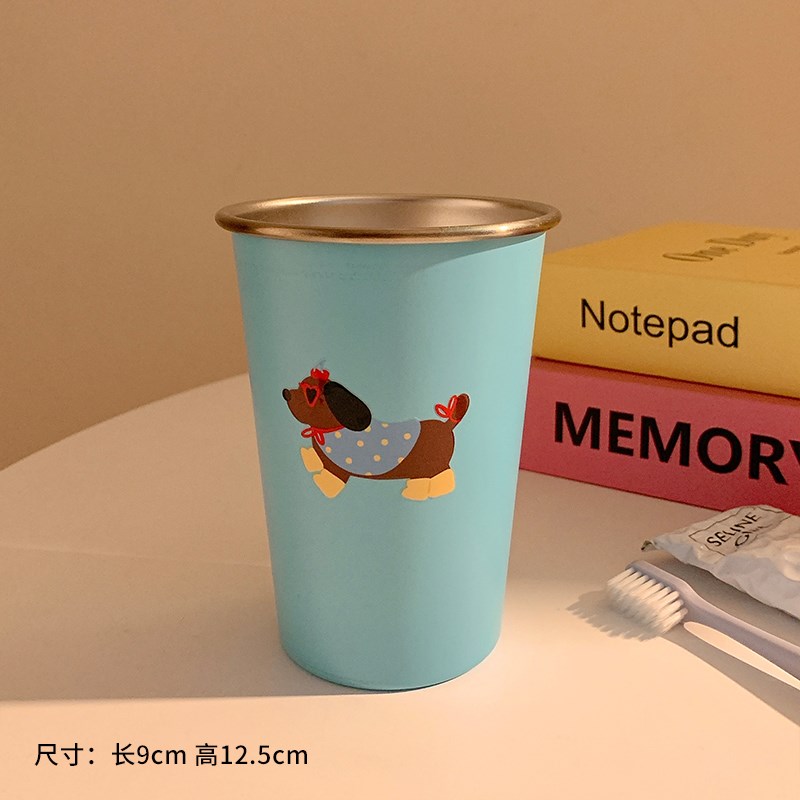 可爱腊肠狗漱口杯家用牙刷杯子洗漱杯情侣学M生宿舍不锈钢牙杯牙