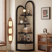 复古转角置物架客厅落地三角柜子墙角柜一体靠墙餐边柜拐角收纳柜