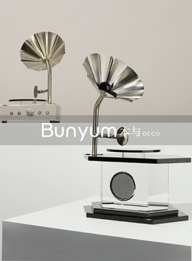 简约复古留声机水晶摆件样板间A客厅玄关柜电视柜软装饰品艺术家