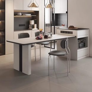 意式极简岩板岛台餐桌一体可伸缩家用餐厅可放微波炉倒台餐桌一体