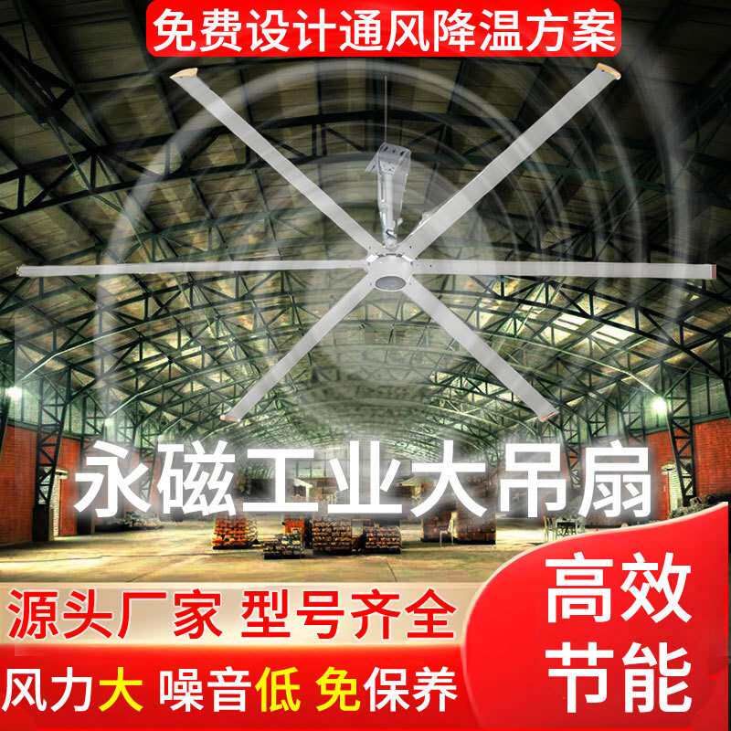 永磁工业大吊扇大风力节能2米7米大型车间用大功率通风降温大风扇