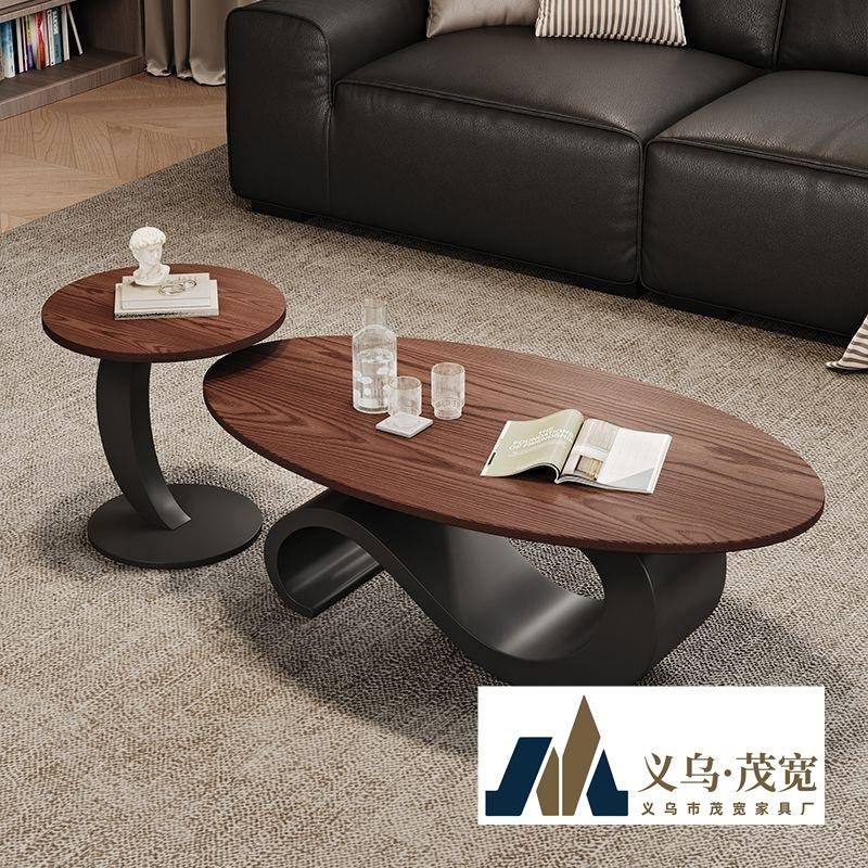 轻奢意式岩板新款椭圆形现代茶几小户型简约客厅极简高级家用组合