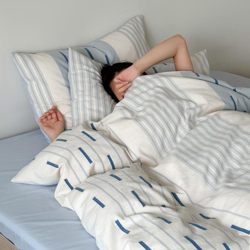 简约全棉空气层提花水洗棉纯棉四件套全棉清爽现代床上用品被套