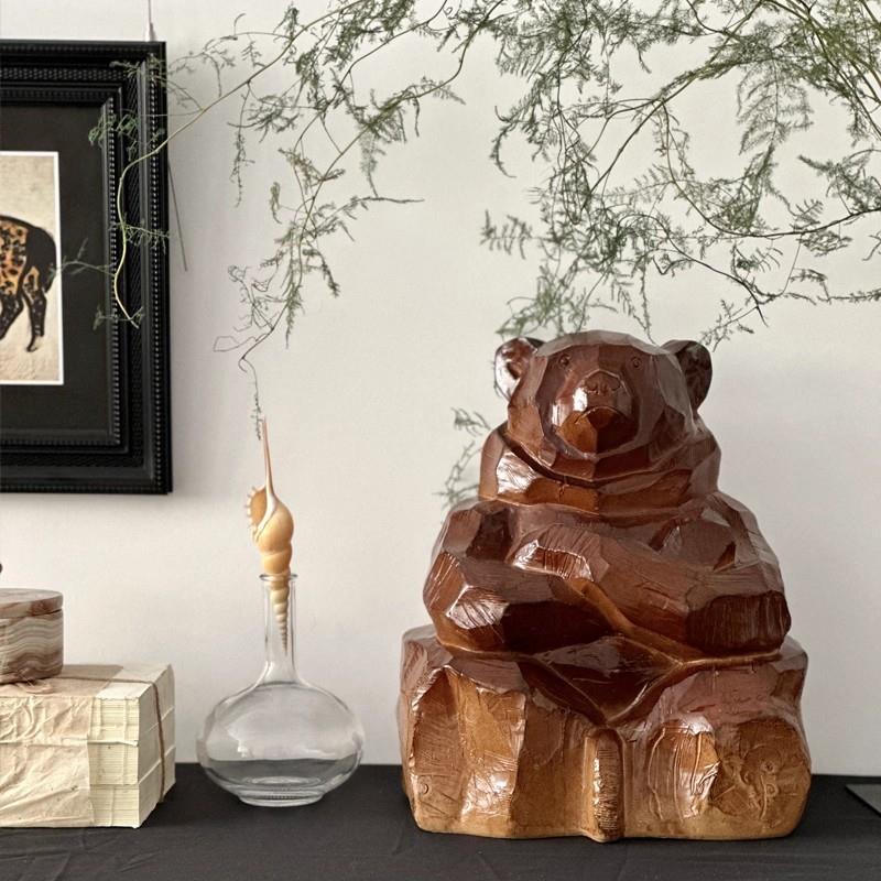 小众款北海道匠人作品《护守熊》仿木雕感玄关家居摆件样板间民宿