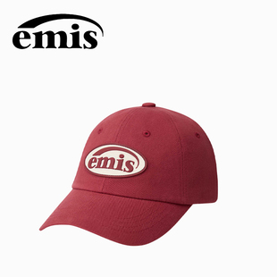 emis帽子同色系徽章棒球帽大头围鸭舌帽男女红色情侣款休闲鸭舌帽