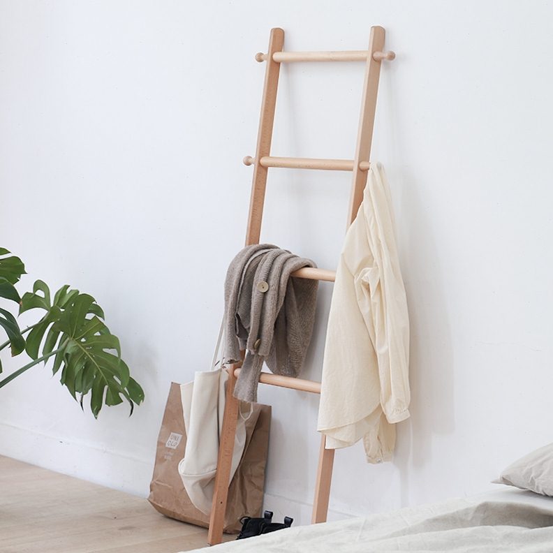 床头挂衣架落地卧室ins实木梯子衣帽架靠墙浴室梯形置物架挂衣梯