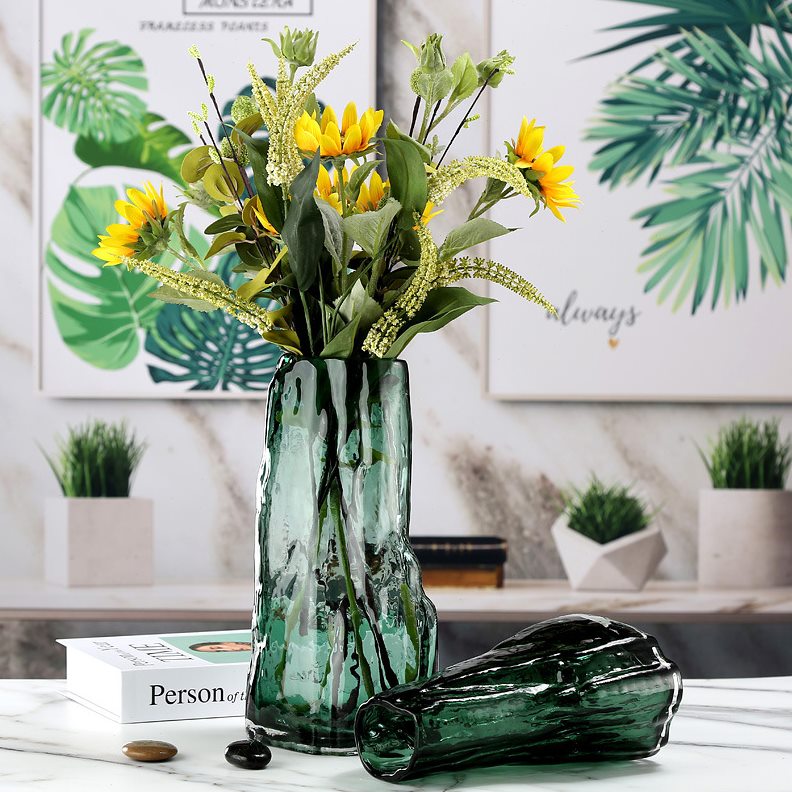 玄关桌博古架装饰品新中式大中小号餐桌摆设双色玻璃花瓶