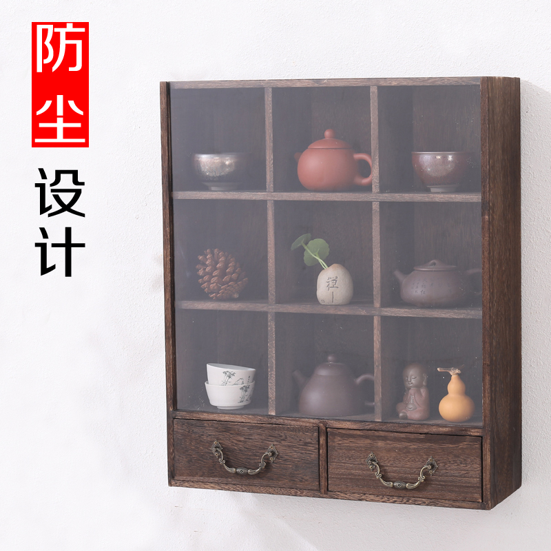 实木茶杯架 紫砂壶挂墙古董架 茶壶架多宝阁置物S架 壁挂小博古架