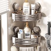 卫生间吸盘置物架浴室免打孔壁挂洗手间洗漱台厕所加高三角收纳架