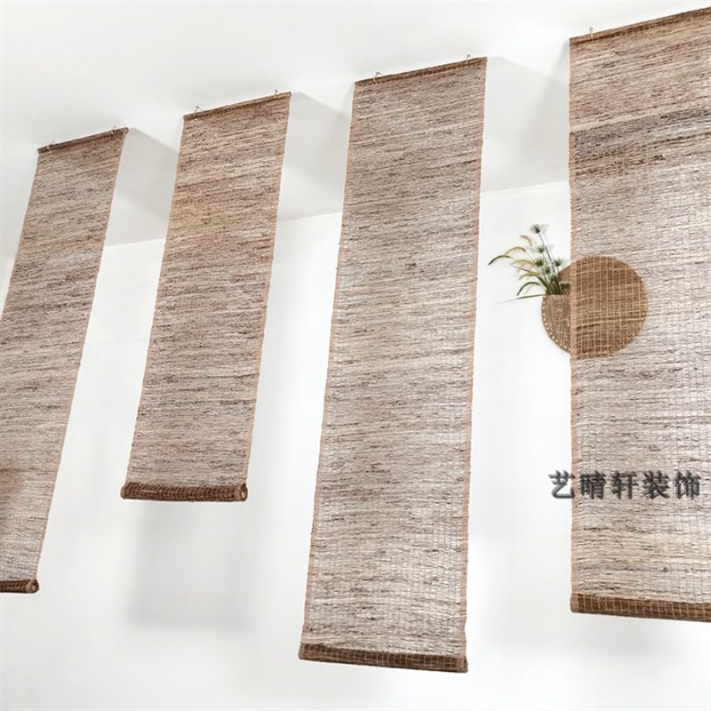 苎麻帘玄关垂帘隔断帘日式挂帘免打孔麻帘L屏风帘草帘半遮帘透光