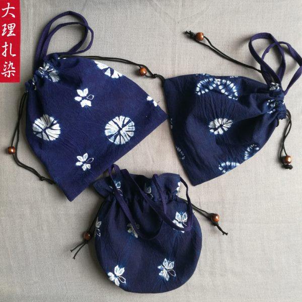 扎染布袋云南大理白族手工蓝染草木植物染布艺包收纳袋束口小布袋