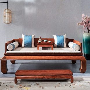 红木罗汉床刺猬紫檀花梨木三围独板禅意明式 罗汉榻卧榻三件套 中式