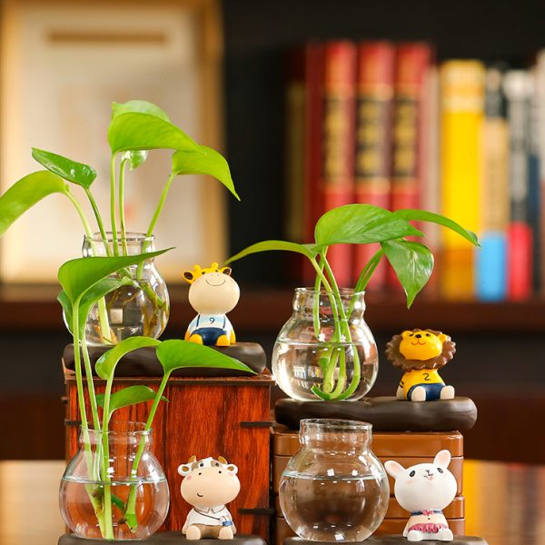 绿萝水培花瓶摆件创意办公室桌面工位小摆设插花空盆玻璃透明容器
