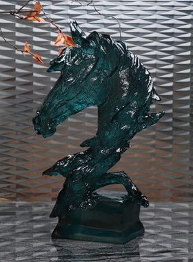 新中式后现代蓝色马头树脂摆件酒店别墅展厅玄关桌面软装饰品摆设