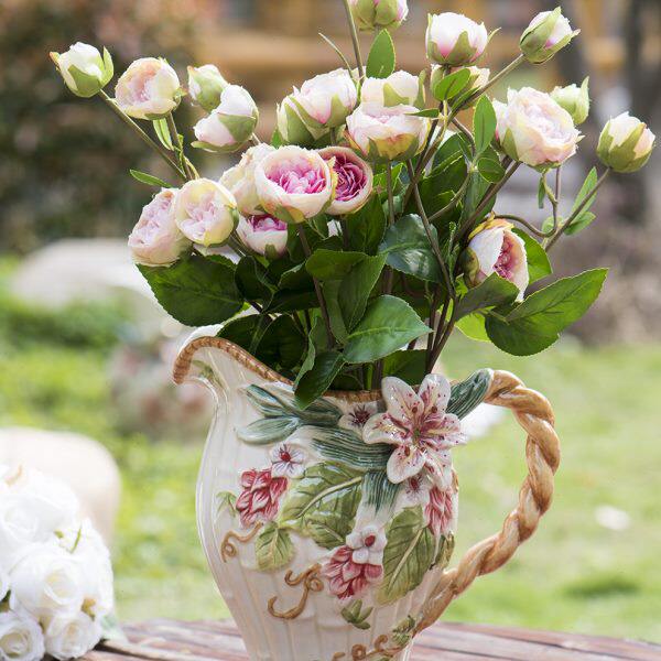 方亚陶瓷百合花瓶办公室客厅餐厅家居饰品工艺品礼品桌面装饰品