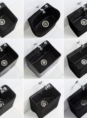 阳台黑色陶瓷拖把池北欧哑光家用大号小号洗拖布盆卫生间墩布池槽