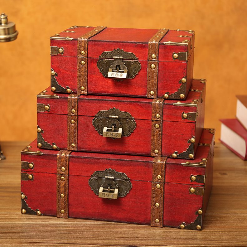 复古木盒收纳盒首饰盒带锁文件密码盒子储物小箱子收藏百箱