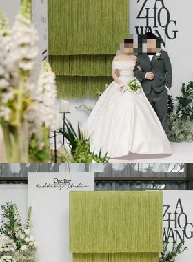 绿色婚庆线帘2024新款高特密加厚舞台吊顶装饰道具婚礼垂直线帘
