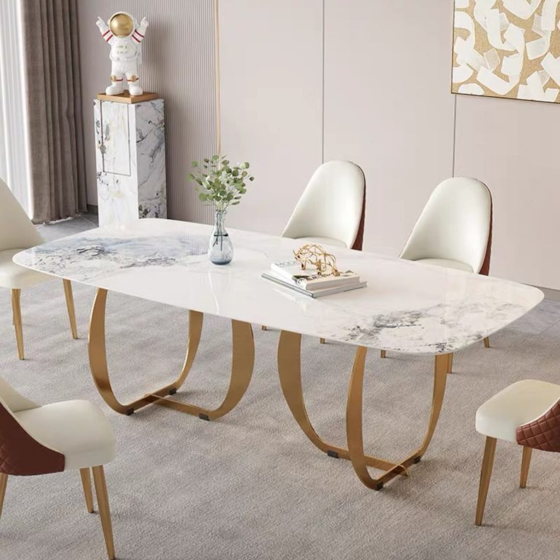 意式轻奢岩板餐桌椅组合家用小户型简约现代一桌六椅长方形饭桌