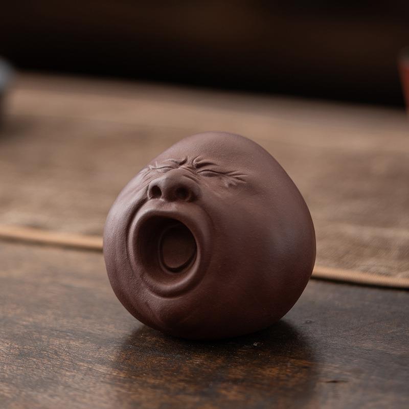 宜兴原矿紫砂茶宠打哈欠人头像茶桌摆件可养创意搞怪表情茶道茶玩