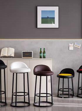 简约吧台椅KTV高脚凳前台铁艺靠背椅子清吧柜台咖啡厅凳加高圆凳