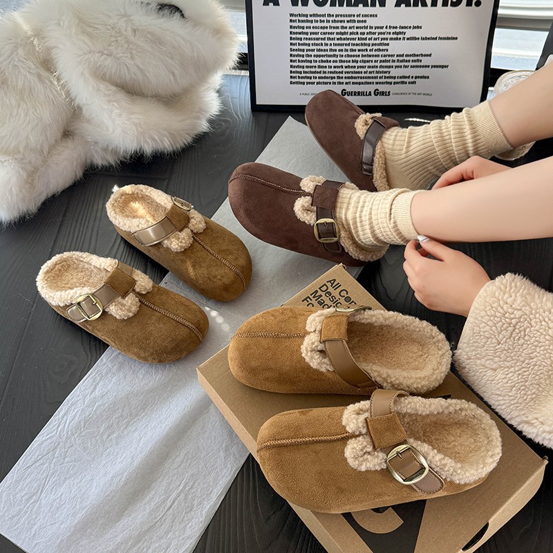 C.H2025冬季新款保暖勃肯鞋拖鞋厚底增高加绒休闲鞋女鞋209-6