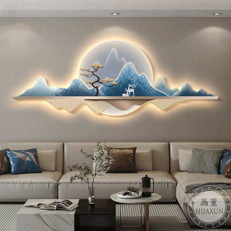 高档大气壁画灯画客厅装饰画现代轻奢新中式山水画沙发背景墙挂画