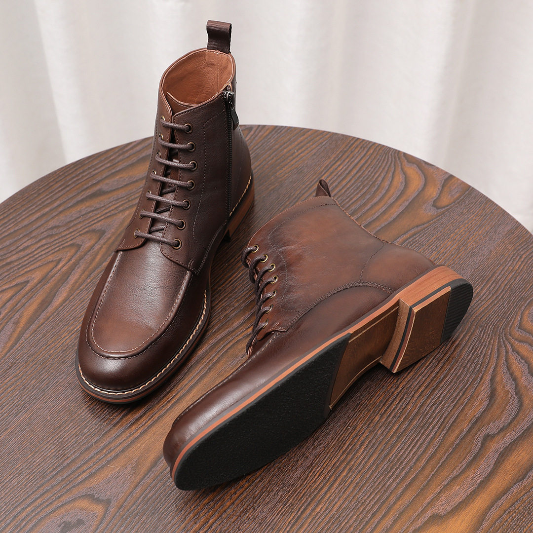 2026秋冬男中筒马丁靴头层牛皮擦色实木跟侧拉链英伦中帮工装短靴,流行男鞋,马丁靴,淘宝优惠券,粉丝福利购,淘宝优惠卷