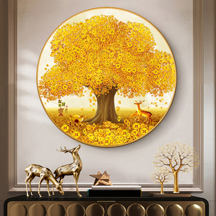 钻石画2023新款满钻圆形发财树点贴钻客厅玄关中式简约手工