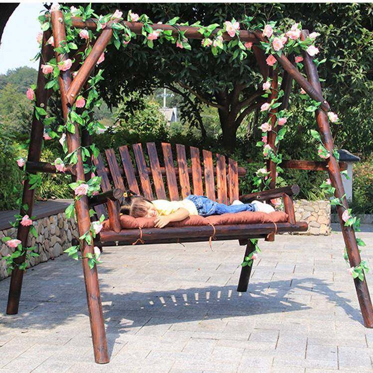 炭化防腐木秋千户外庭院双人金典原木大秋千室内吊椅室外花园摇椅